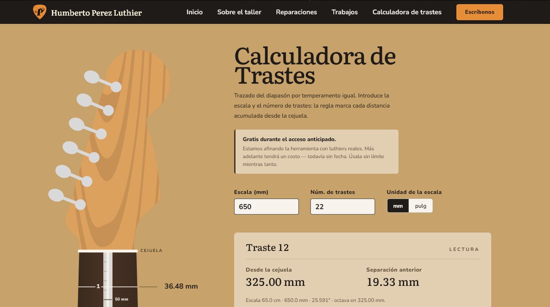 Humberto Perez Luthier — the fret calculator section of the site